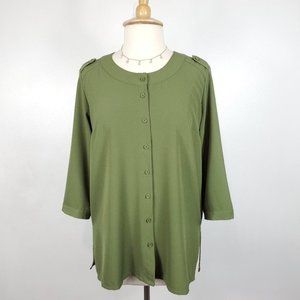 Linea by Louis Dell'Olio Green Button Up Top Blouse Size M